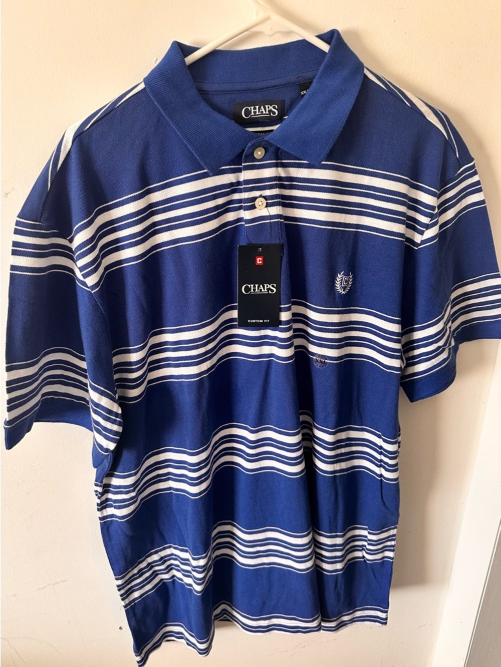 Chaps Royal Blue and White Striped Polo
